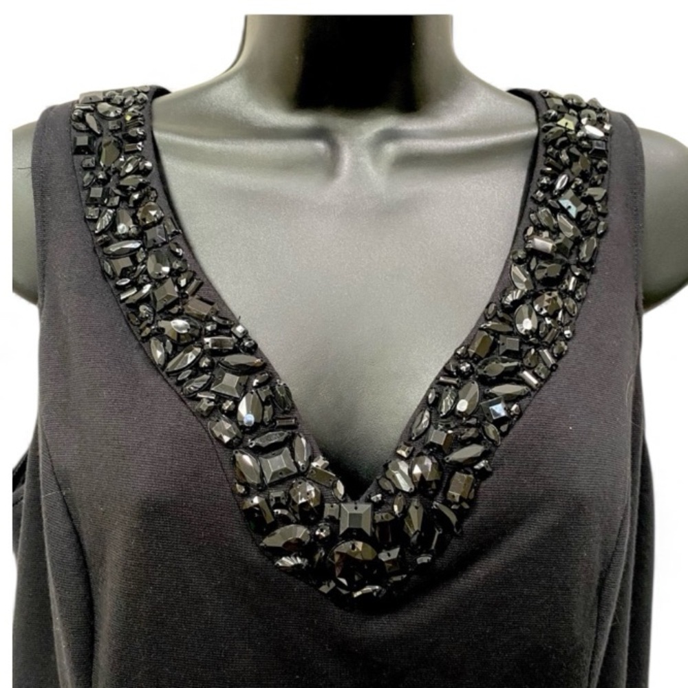 INC Black Embellished V-neck Dress - size 8